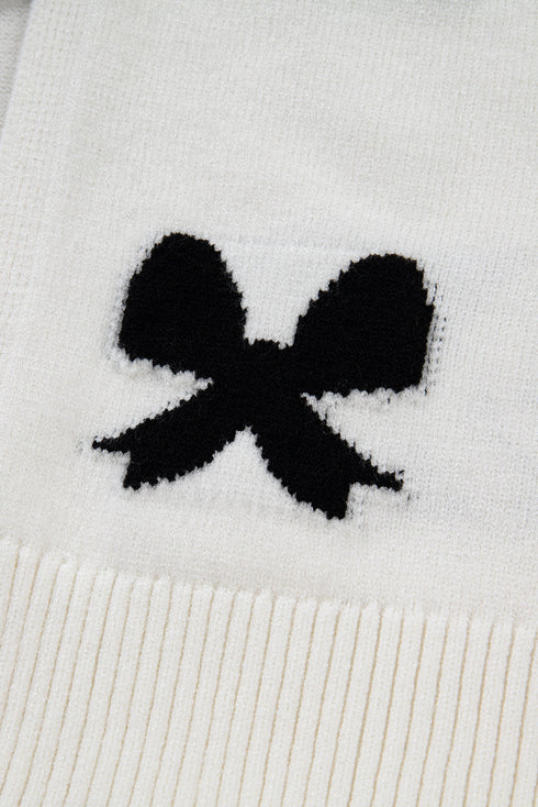 Ribbon Tie Front Bow Jacquard Knit Cardigan